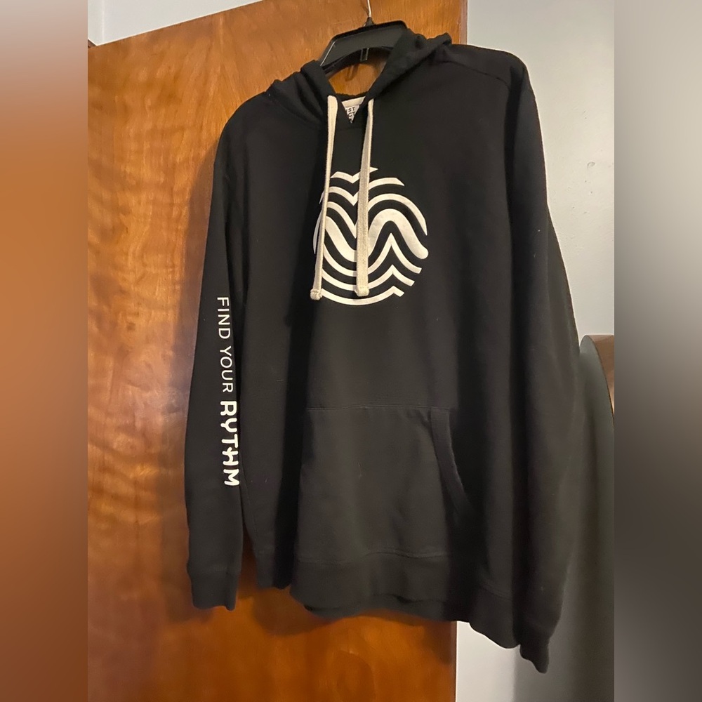 District Black Hoodie with White Graphic and Sleeve Text
